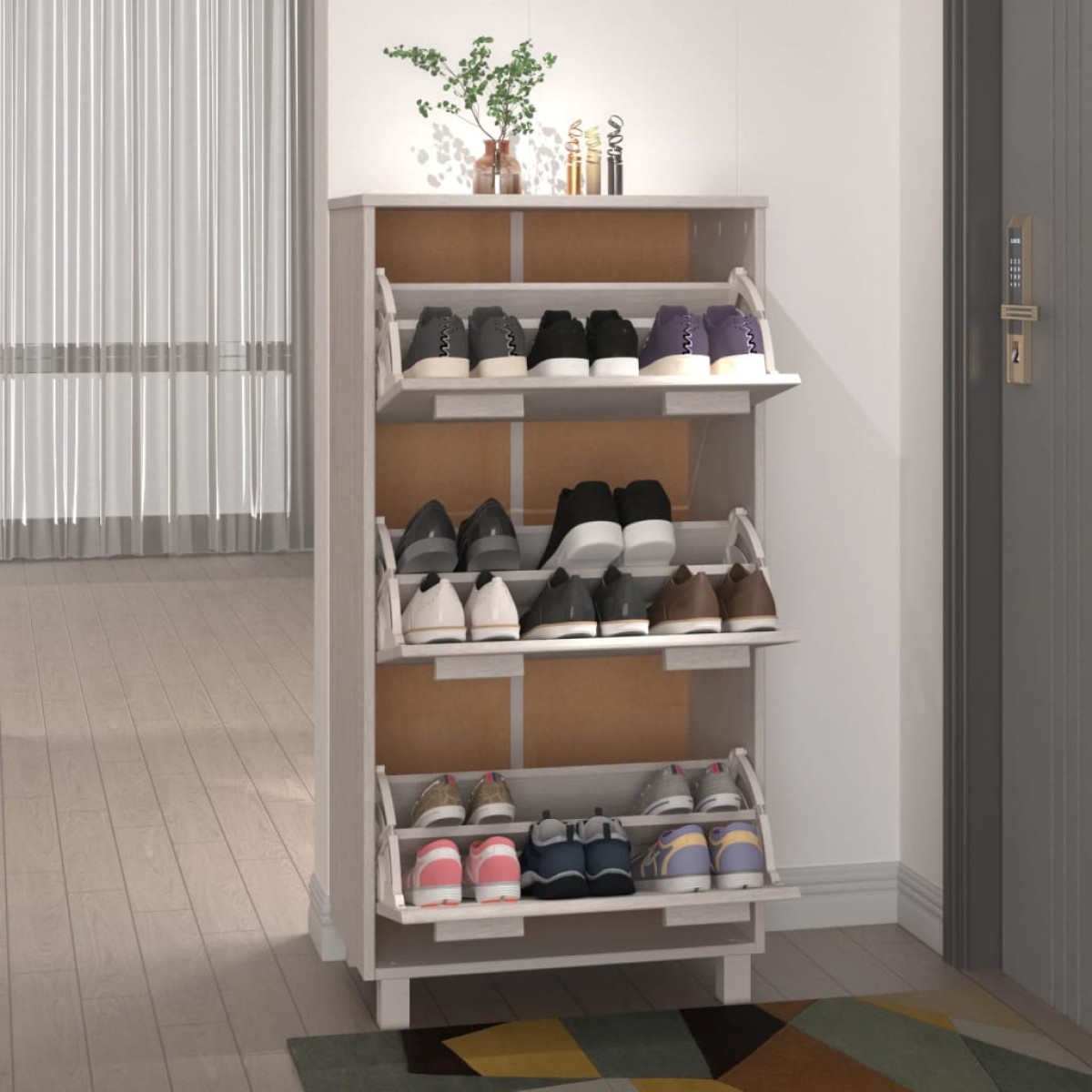 vidaXL Παπουτσοθήκη HAMAR Λευκή 59,5x35x117 εκ. από Μασίφ Ξύλο Πεύκου