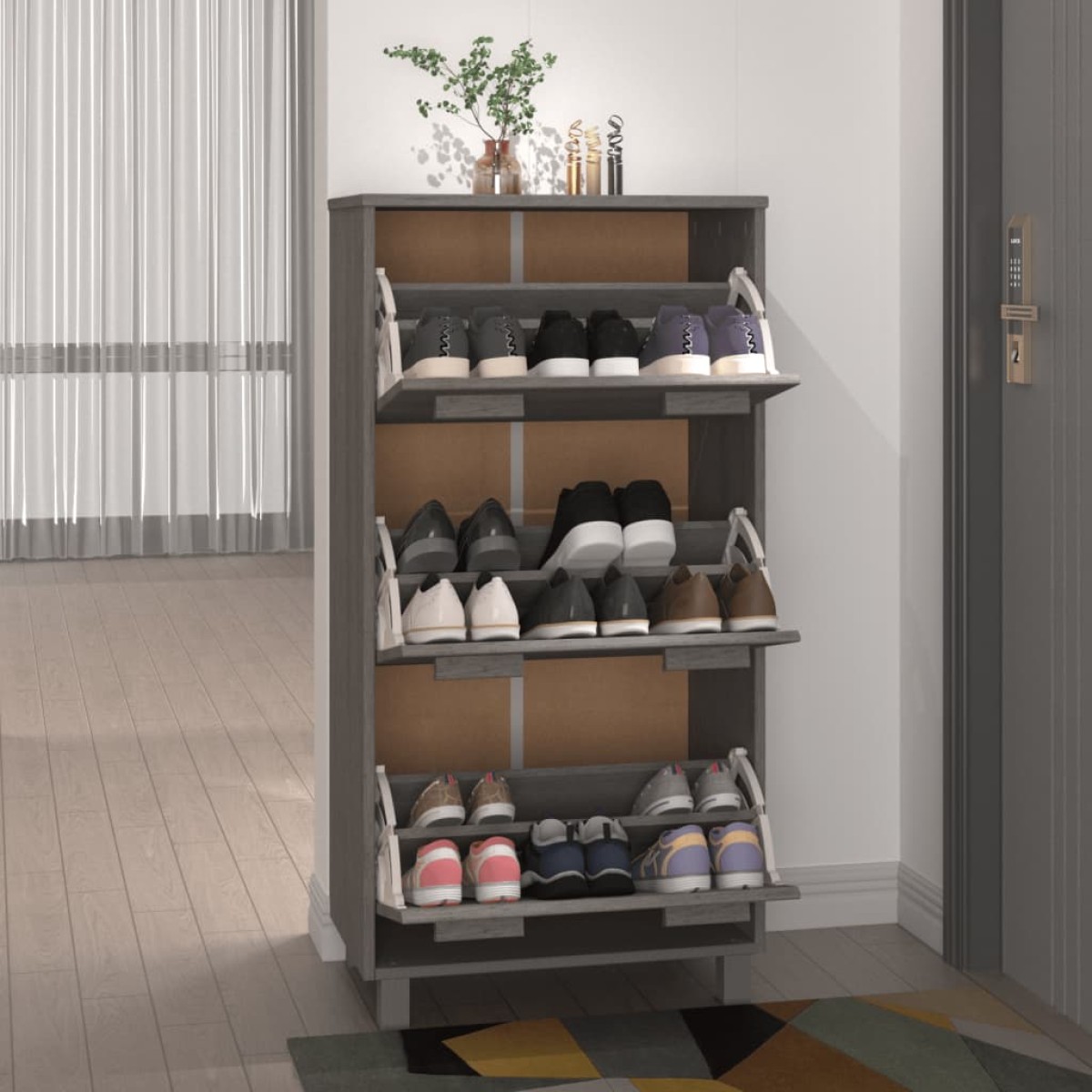 vidaXL Παπουτσοθήκη HAMAR Αν. Γκρι 59,5x35x117 εκ. Μασίφ Ξύλο Πεύκου