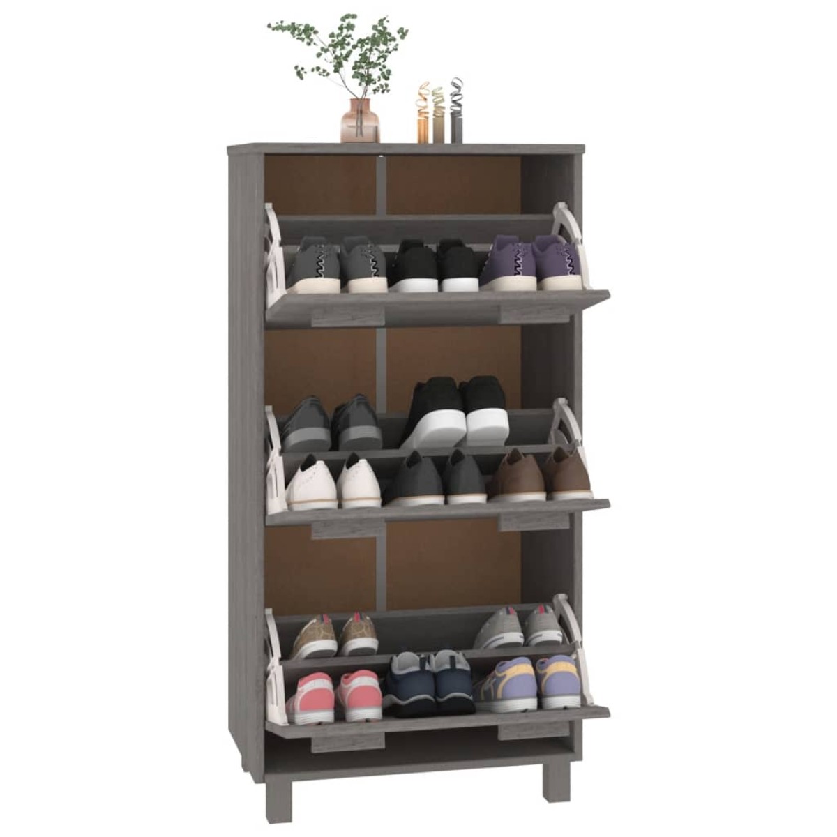 vidaXL Παπουτσοθήκη HAMAR Αν. Γκρι 59,5x35x117 εκ. Μασίφ Ξύλο Πεύκου