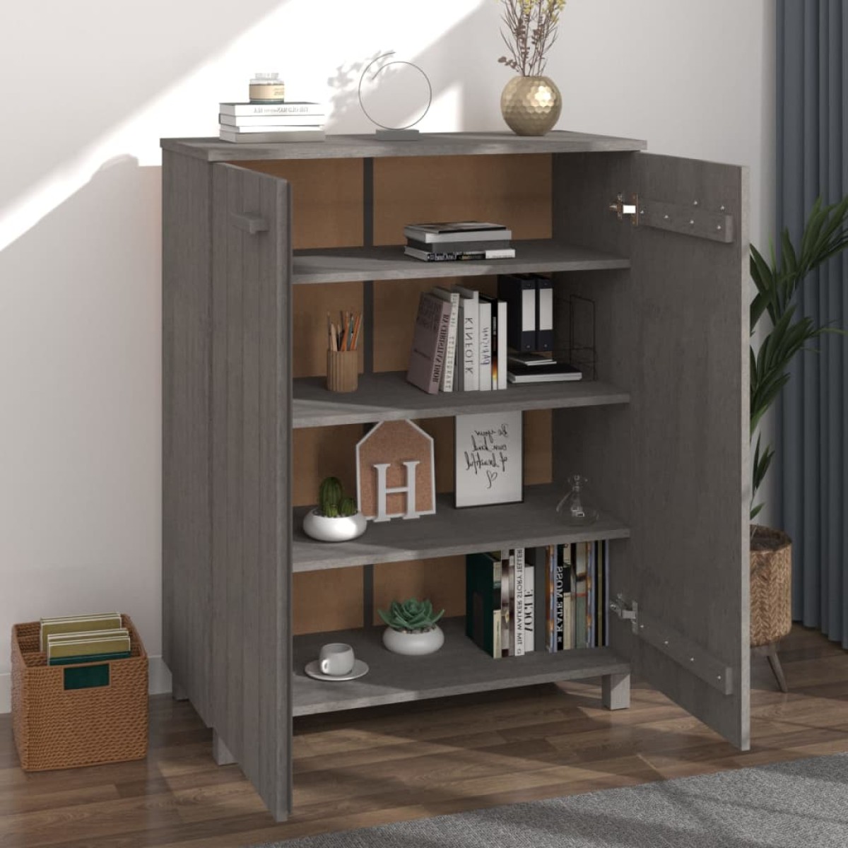 vidaXL Παπουτσοθήκη HAMAR Αν. Γκρι 85x40x108 εκ. Μασίφ Ξύλο Πεύκου