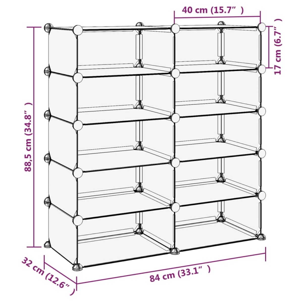 vidaXL Παπουτσοθήκη Διαφανής 84x32x88,5 εκ. από Πολυπροπυλένιο
