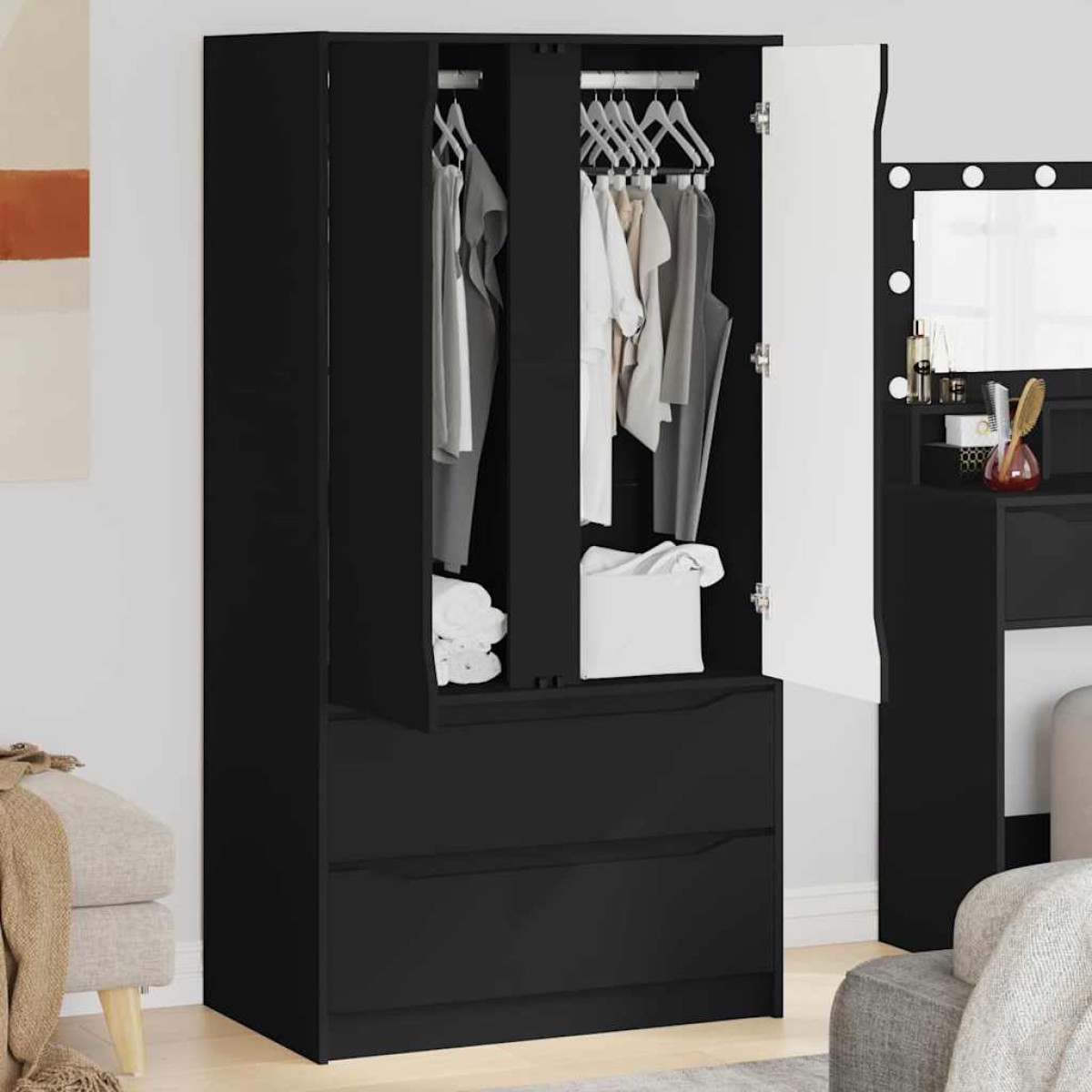 vidaXL Ντουλάπι Μαύρο 79,5 x 49 x 156 εκ Μηχανικά επεξεργασμένο ξύλο