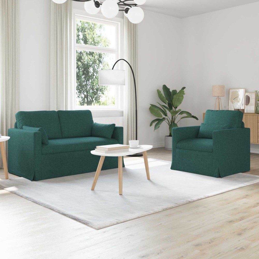 vidaXL Σετ Καναπέ 2 τμχ. Σκούρο Πράσινο ύφασμα