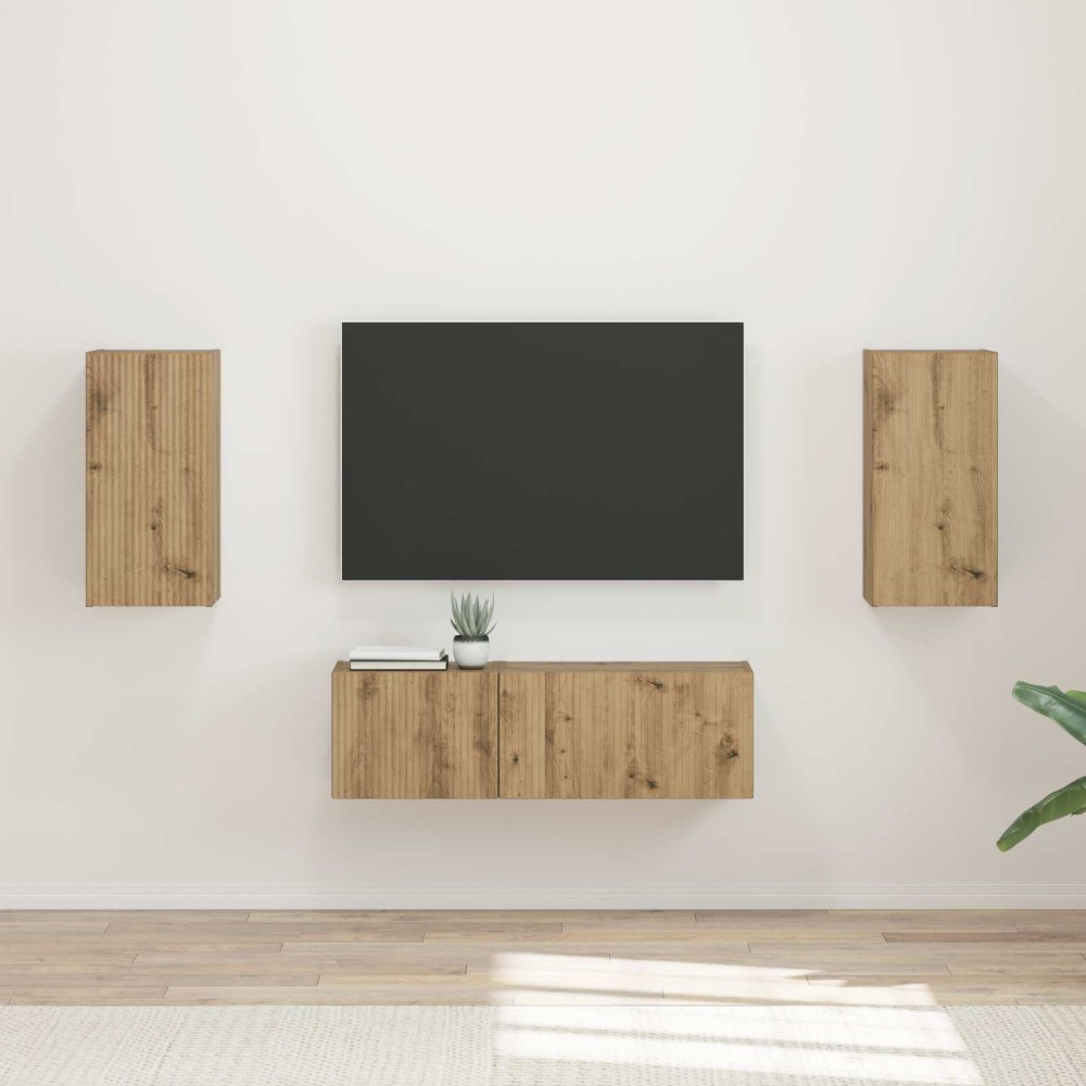 vidaXL Σετ τοίχου για τηλεόραση 4 τμχ. Artisan Oak Επεξεργασμένο Ξύλο