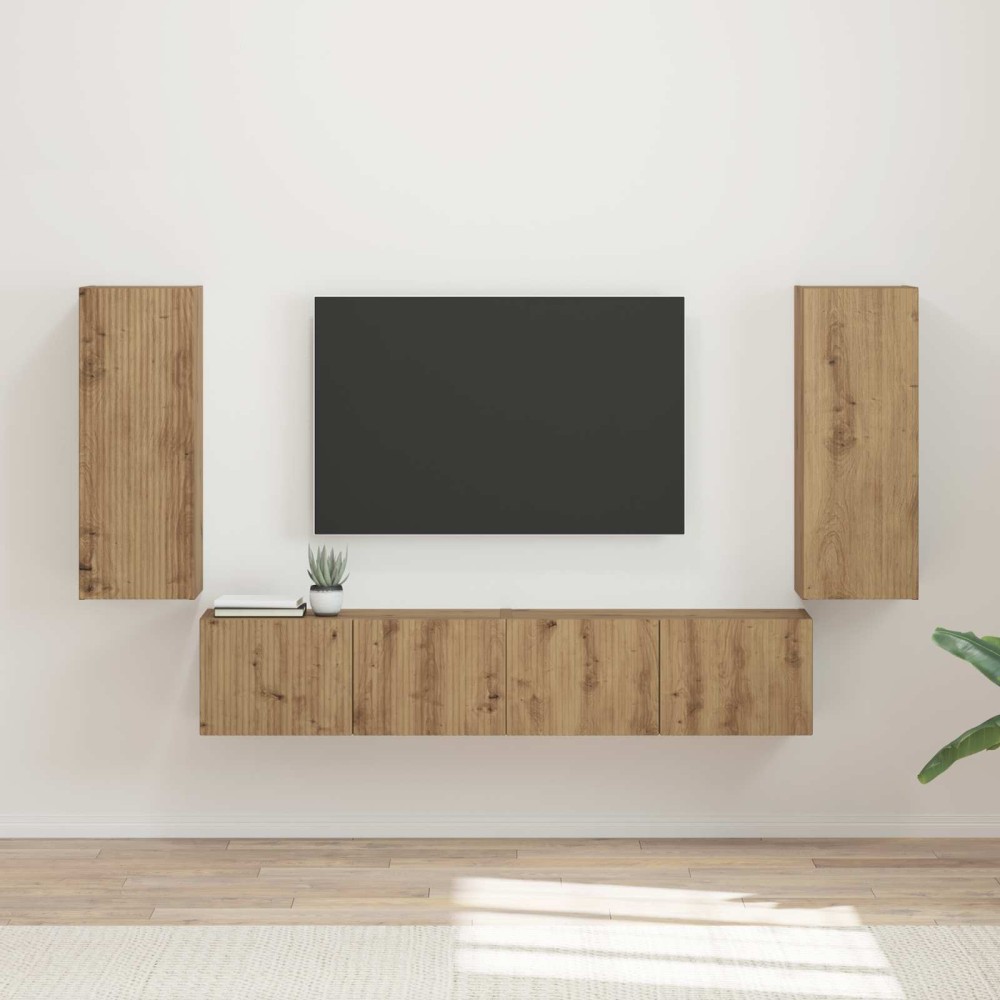vidaXL Σετ τοίχου για τηλεόραση 4 τμχ. Artisan Oak Επεξεργασμένο Ξύλο