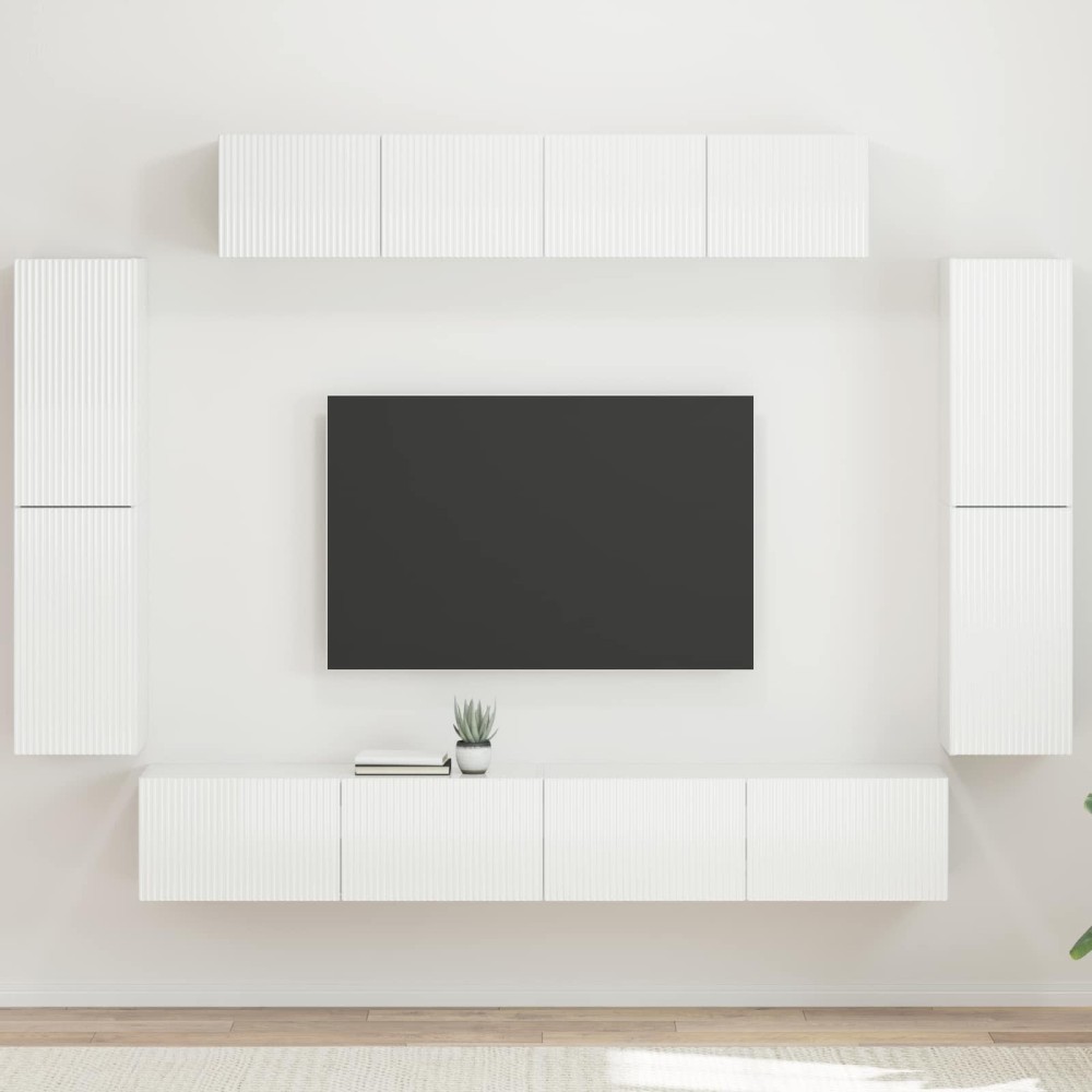 vidaXL Ντουλάπι TV 8 τμχ. Υψηλής γυαλάδας λευκό