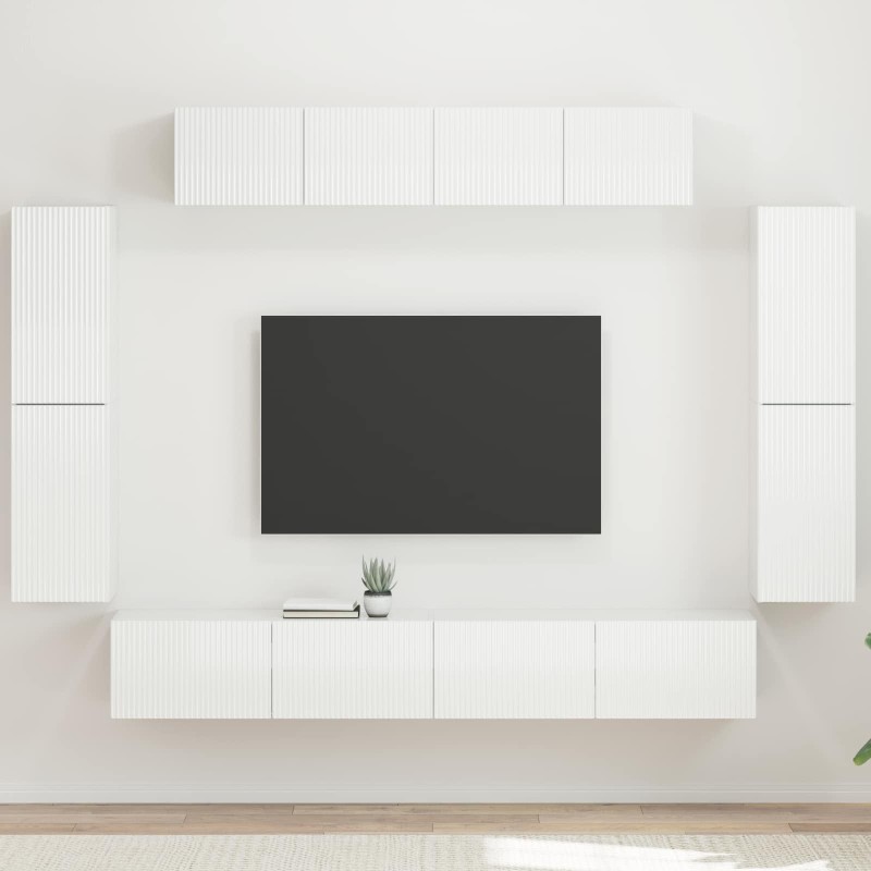 vidaXL Ντουλάπι TV 8 τμχ. Υψηλής γυαλάδας λευκό