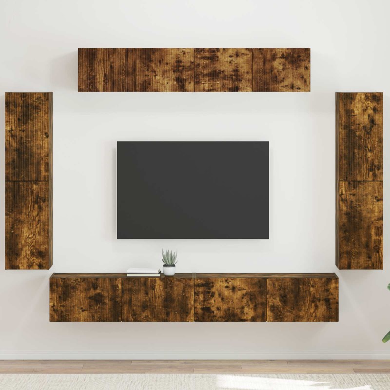 vidaXL Ντουλάπι TV 8 τμχ. Καπνιστό Δρύς