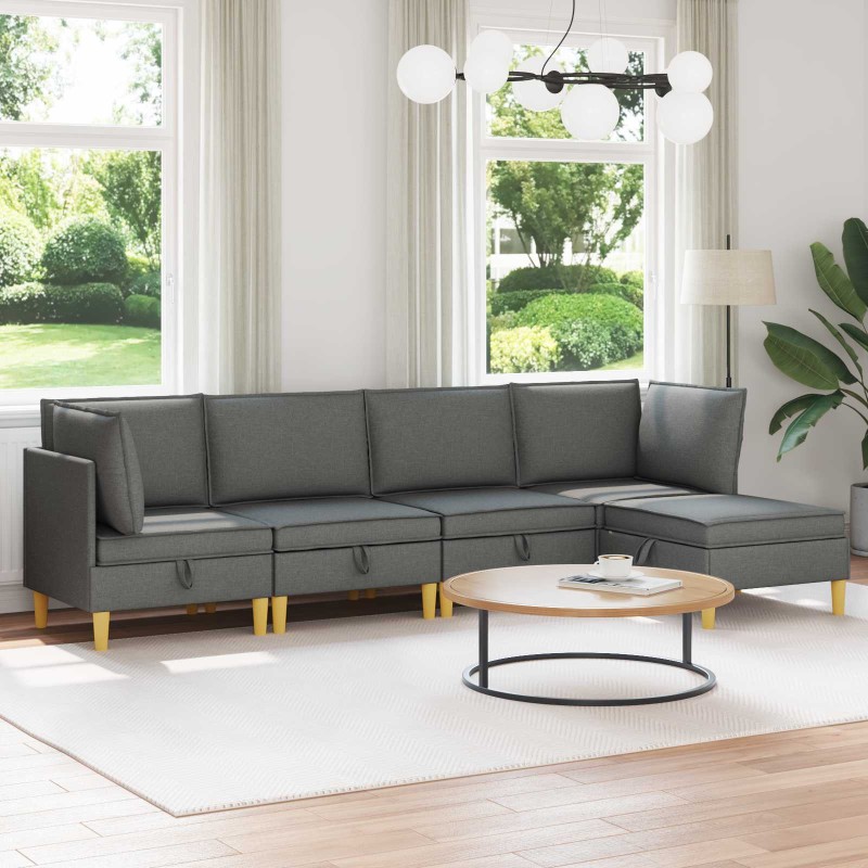 vidaXL Μοτέρ Σαπούνι με Αποθήκη 5 τμχ. Σκούρο Γκρι Ύφασμα