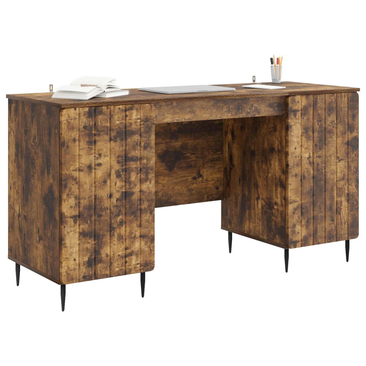 vidaXL Γραφείο με ράφι Καπνισμένο Ξύλο Δρυός 142,5 x 50 x 75 εκ.