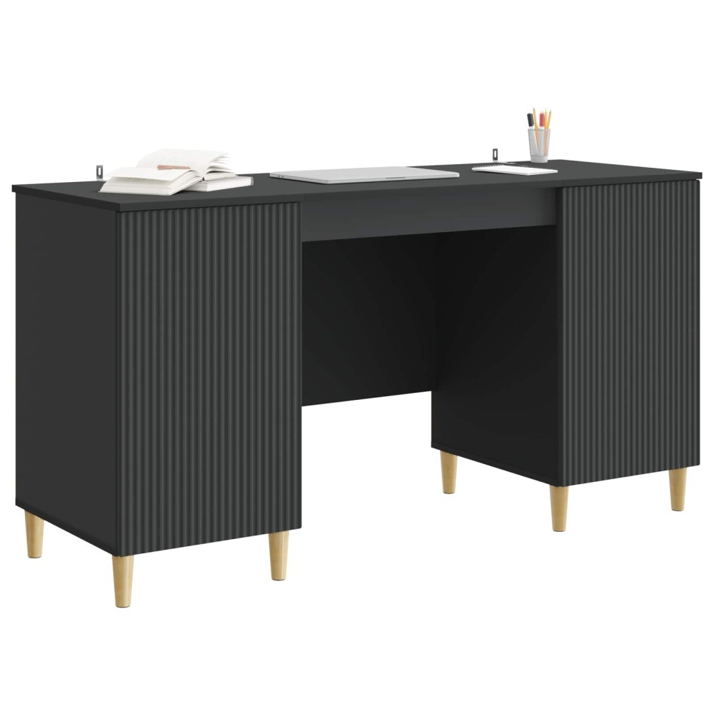 vidaXL Γραφείο με ράφι Μαύρο 142,5 x 50 x 75 εκ. Επεξεργασμένο Ξύλο