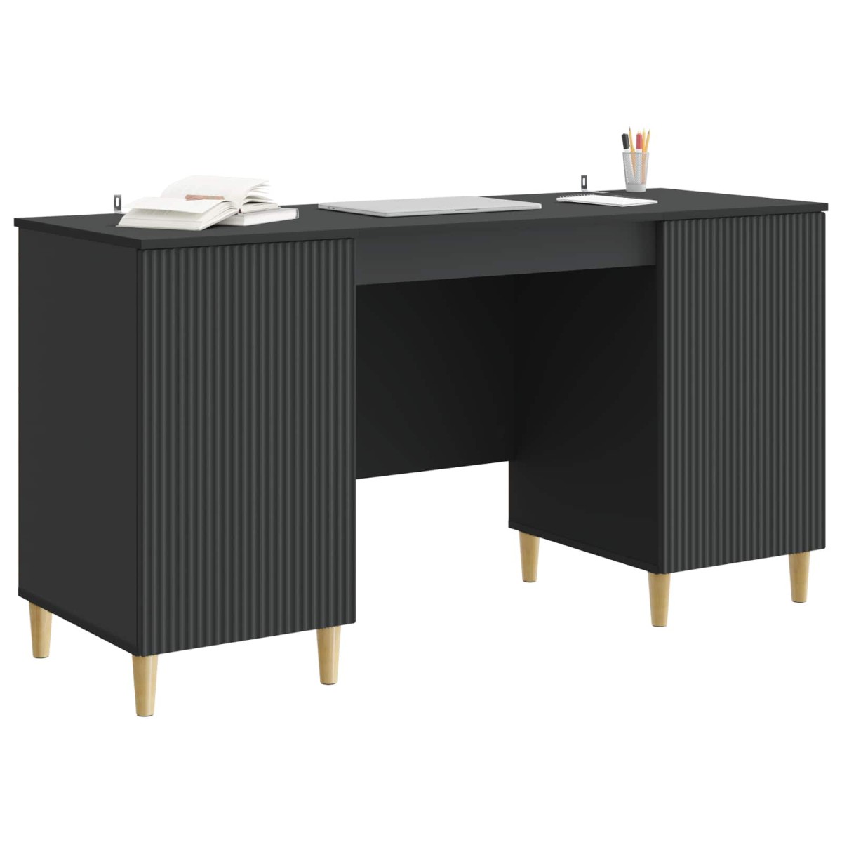 vidaXL Γραφείο με ράφι Μαύρο 142,5 x 50 x 75 εκ. Επεξεργασμένο Ξύλο