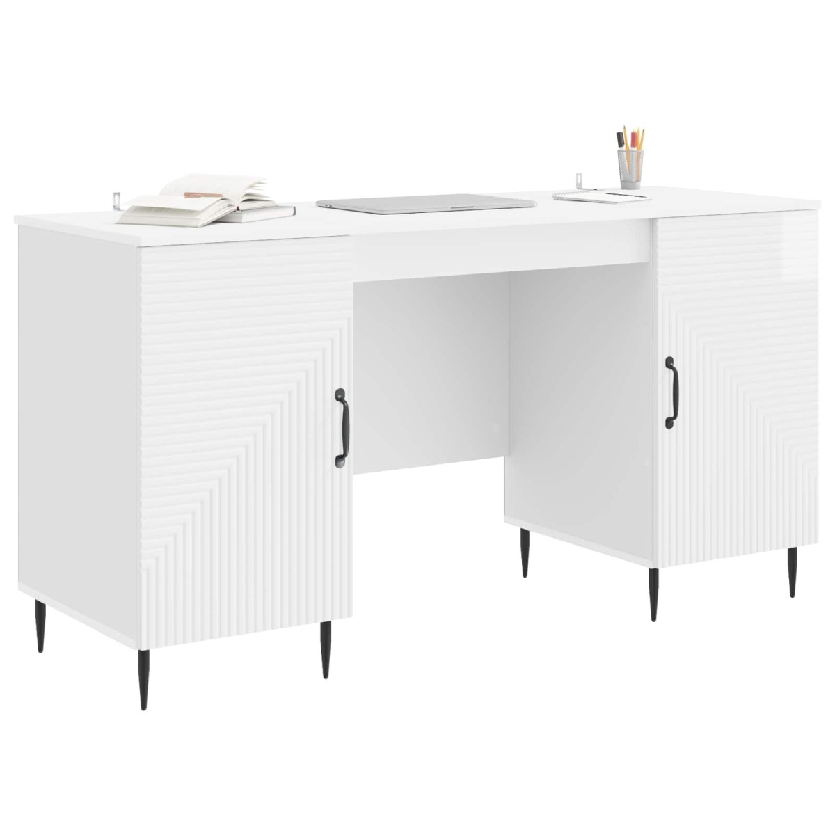 vidaXL Γραφείο Γυαλιστερό Λευκό 142,5 x 50 x 75 εκ. Επεξεργασμένο Ξύλο