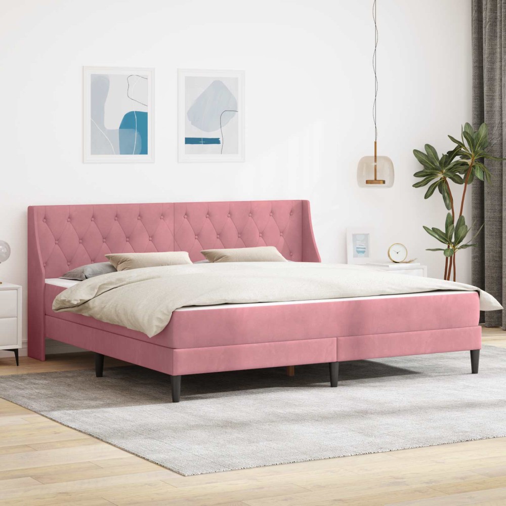 vidaXL Σκελετός κρεβατιού με στρώμα με στρώμα Ροζ 200 x 200 cm Βελούδο