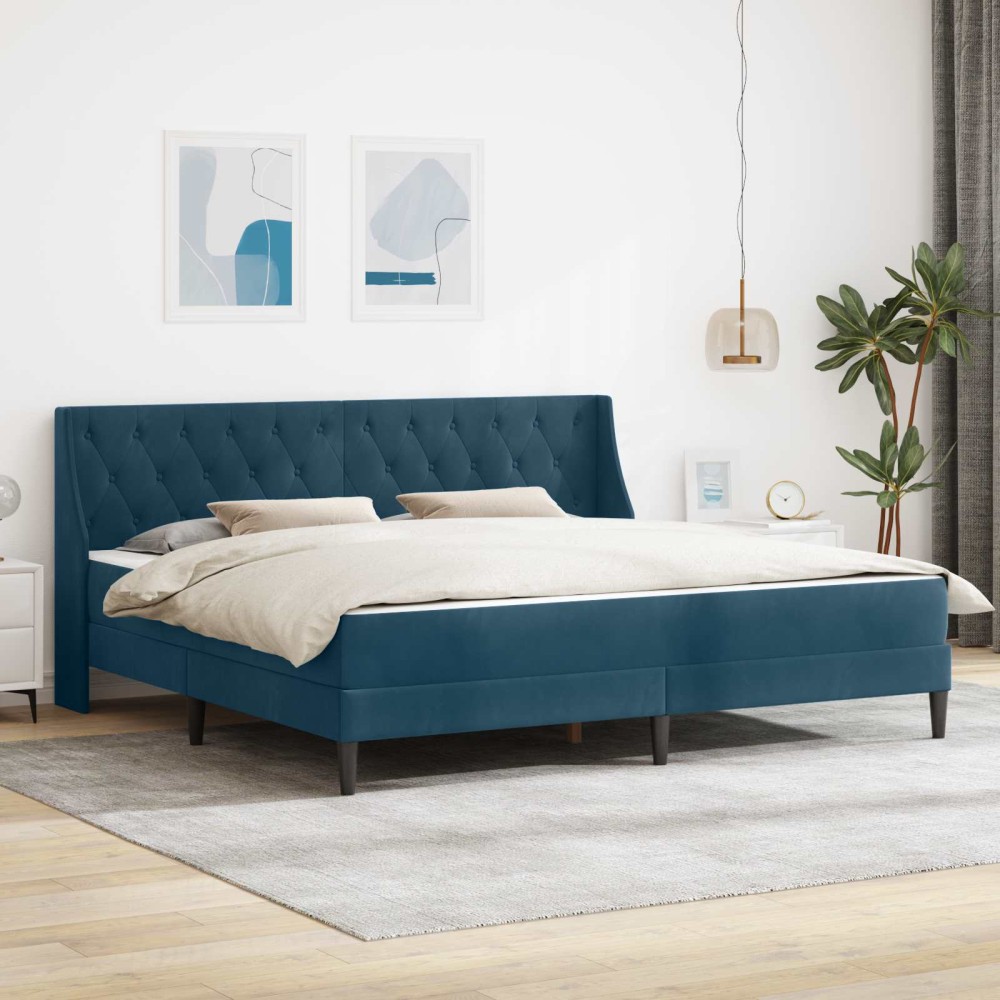 vidaXL Σκελετός κρεβατιού με στρώμα Μπλε 200 x 200 cm Βελούδο