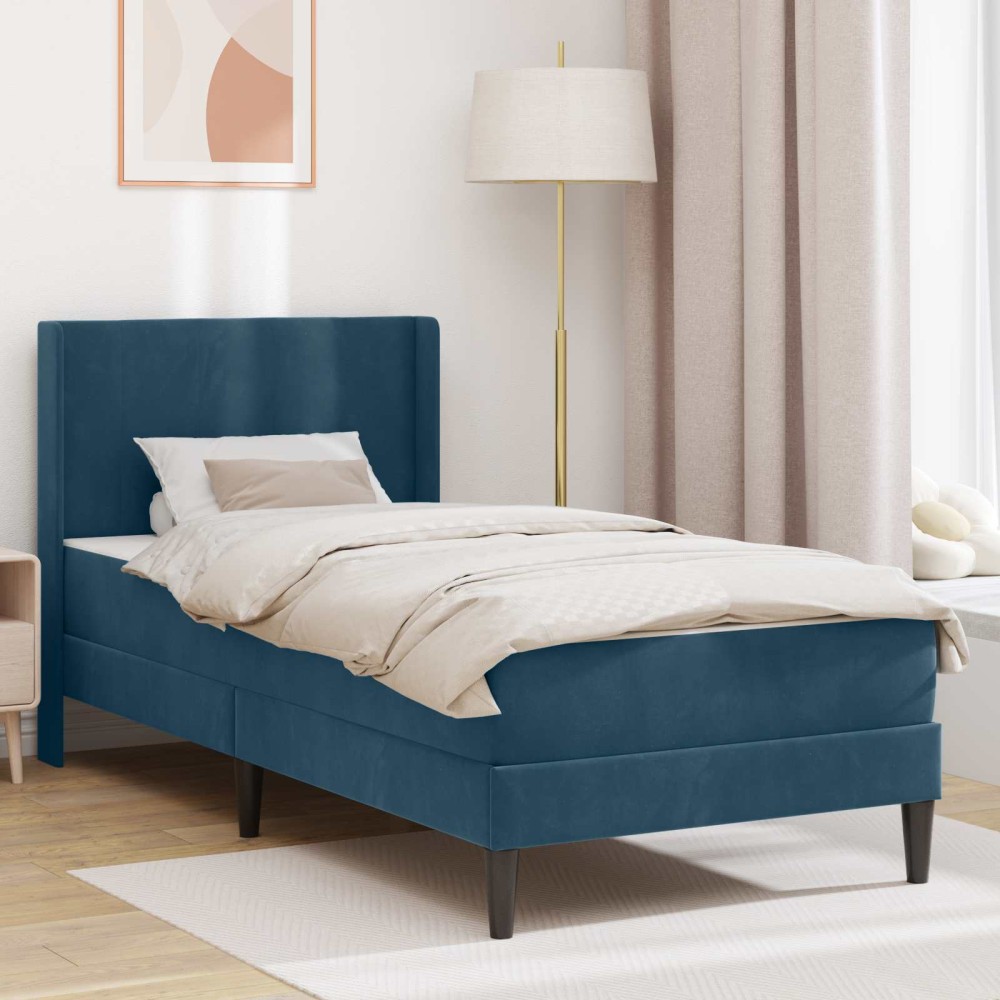vidaXL Σκελετός κρεβατιού με στρώμα Μπλε 90 x 190 cm Βελούδο