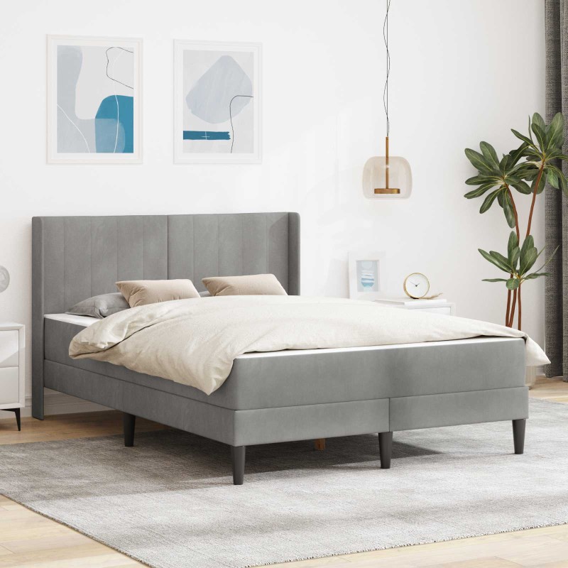 vidaXL Σκελετός κρεβατιού με στρώμα Ανοιχτό γκρι 140 x 200 cm Βελούδο