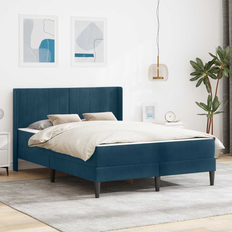 vidaXL Σκελετός κρεβατιού με στρώμα Μπλε 160 x 200 cm Βελούδο