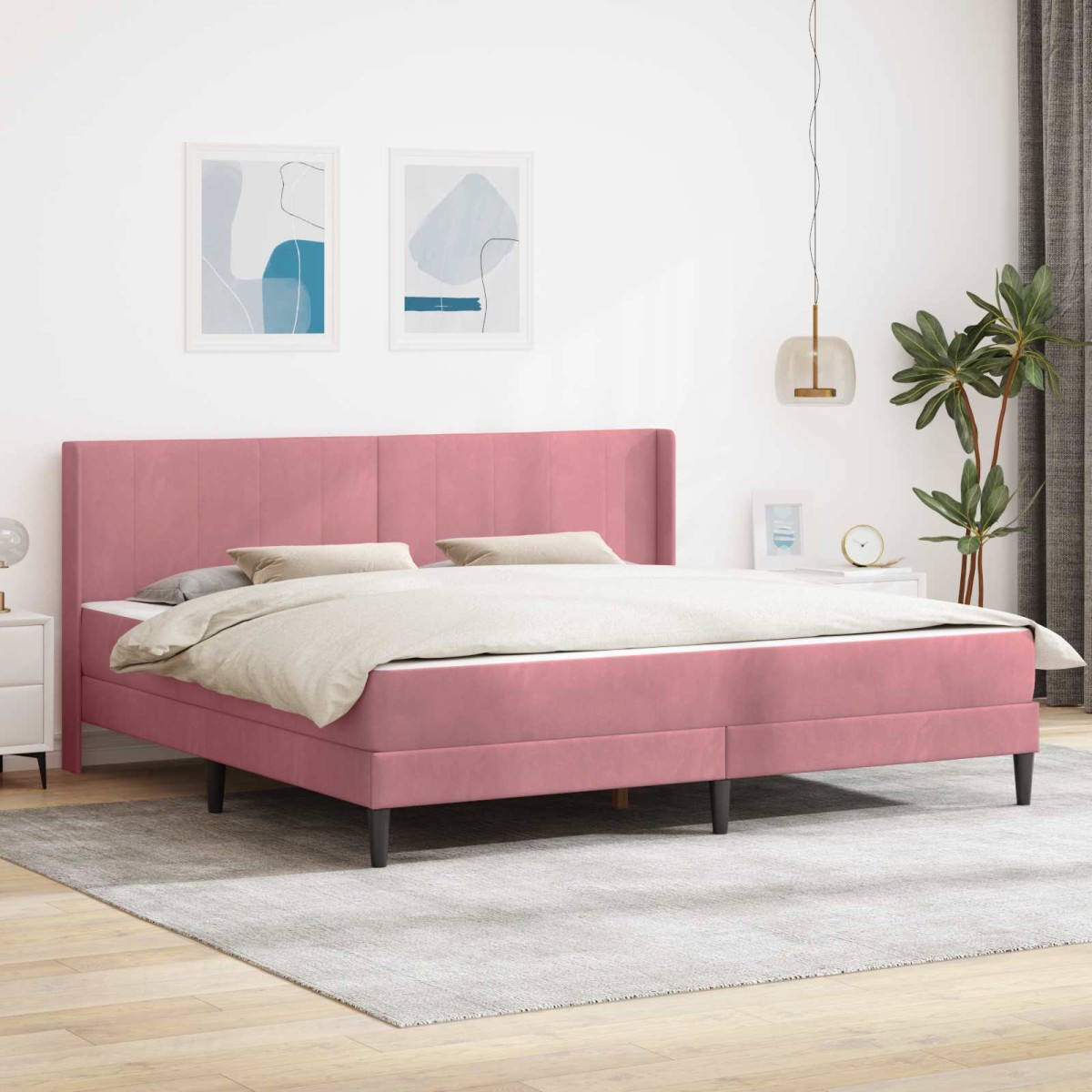 vidaXL Σκελετός κρεβατιού με στρώμα Ροζ 180 x 200 cm Βελούδο