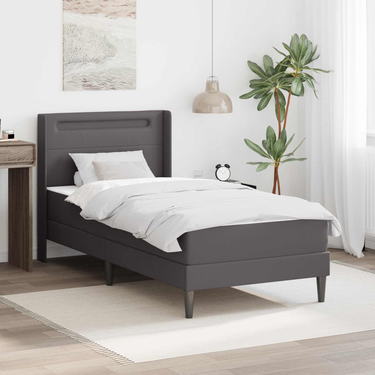vidaXL Σκελετός κρεβατιού με στρώμα Γκρι 90 x 190 cm Τεχνητό Δέρμα