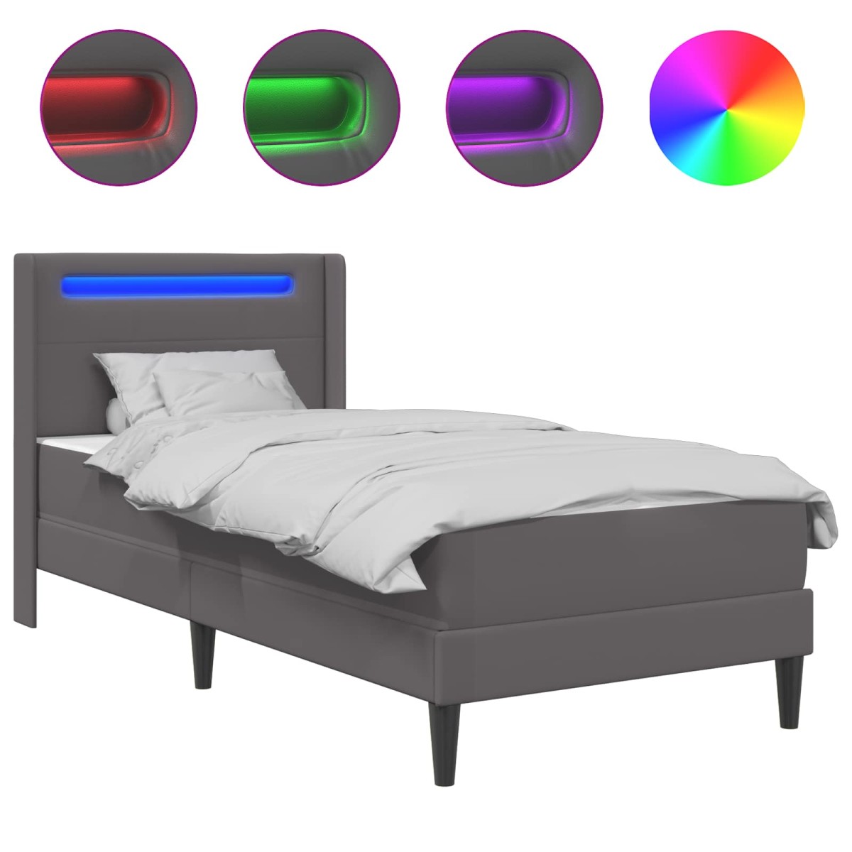 vidaXL Σκελετός κρεβατιού με στρώμα Γκρι 90 x 190 cm Τεχνητό Δέρμα