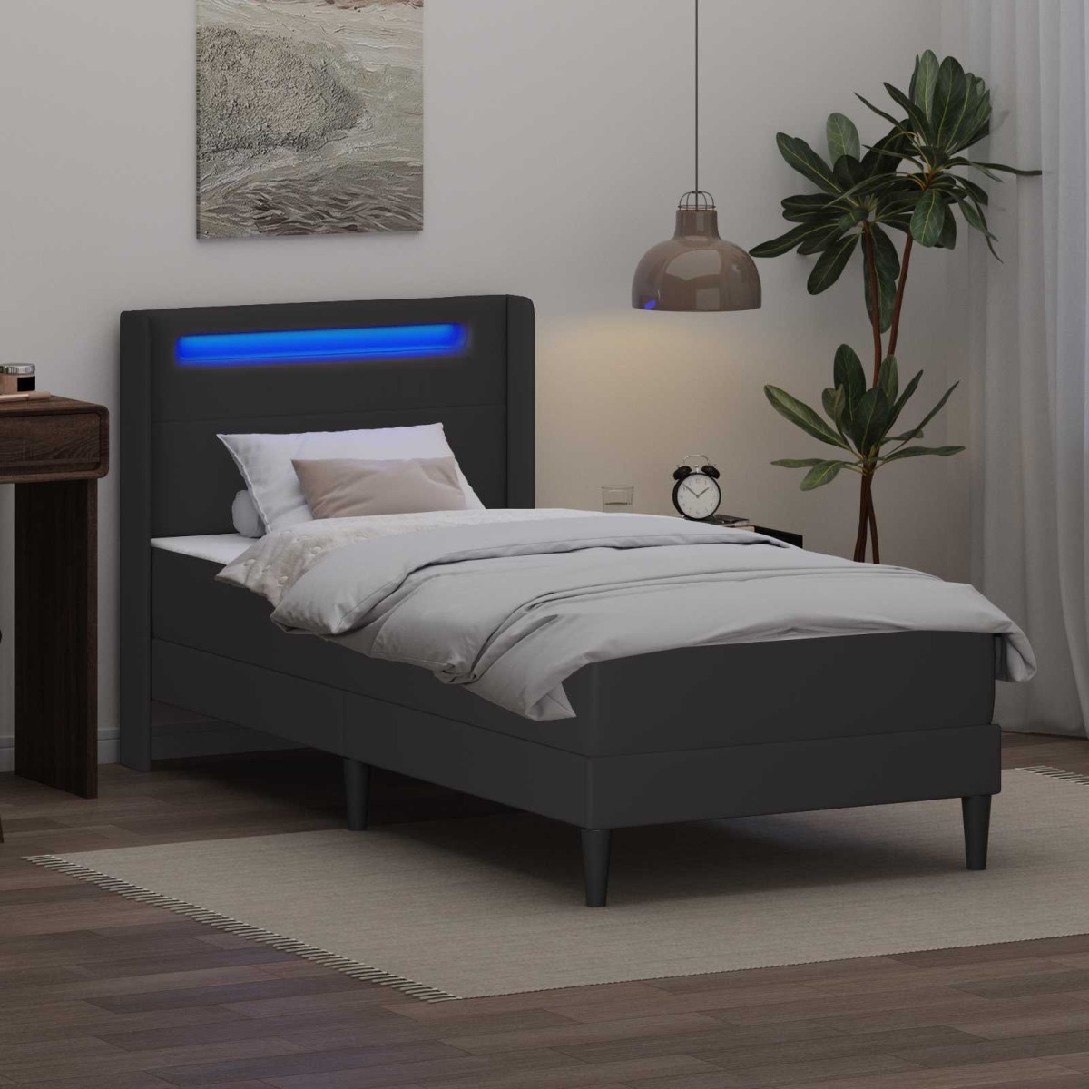 vidaXL Σκελετός κρεβατιού με στρώμα Γκρι 90 x 190 cm Τεχνητό Δέρμα