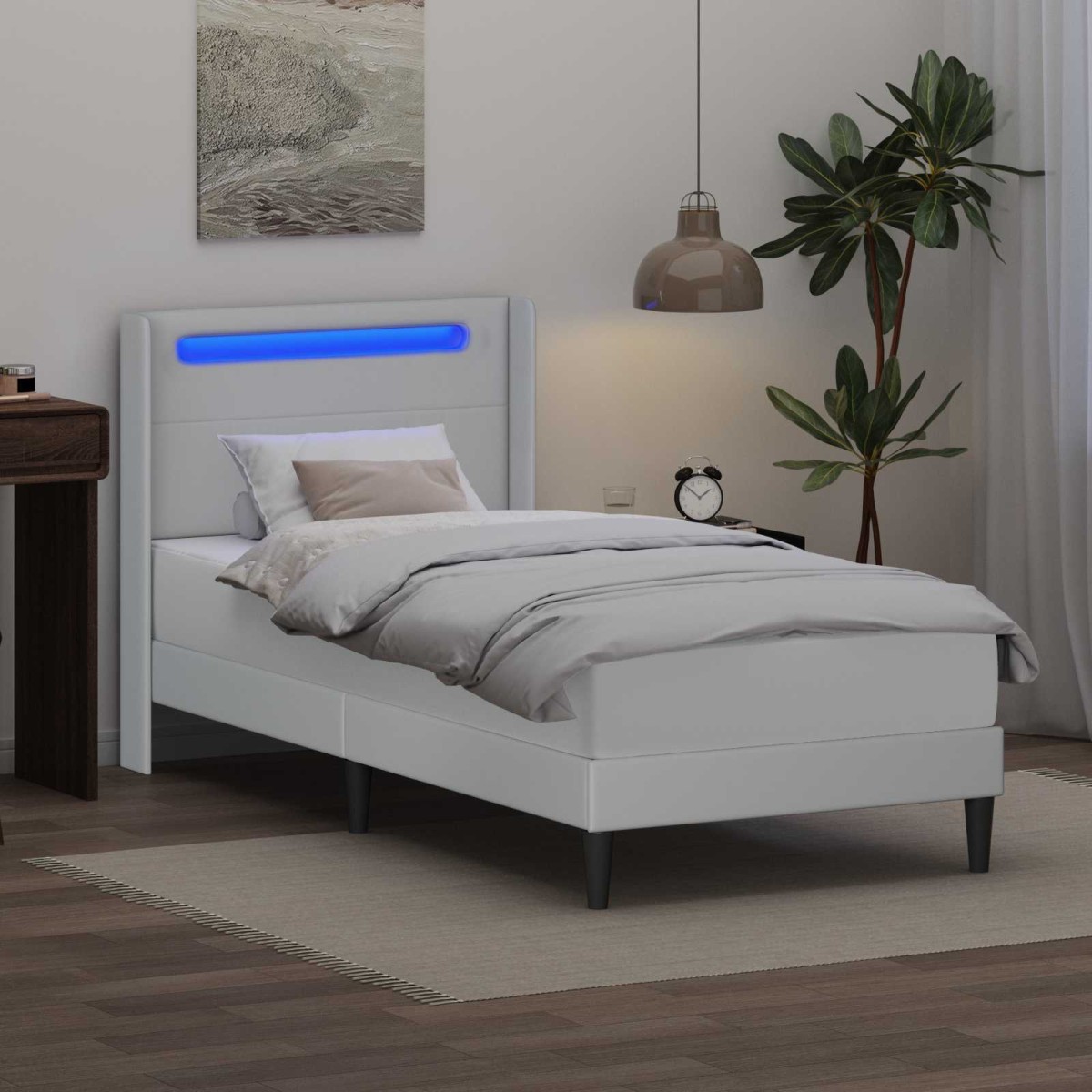 vidaXL Σκελετός κρεβατιού με στρώμα Λευκό 90 x 190 cm Τεχνητό Δέρμα