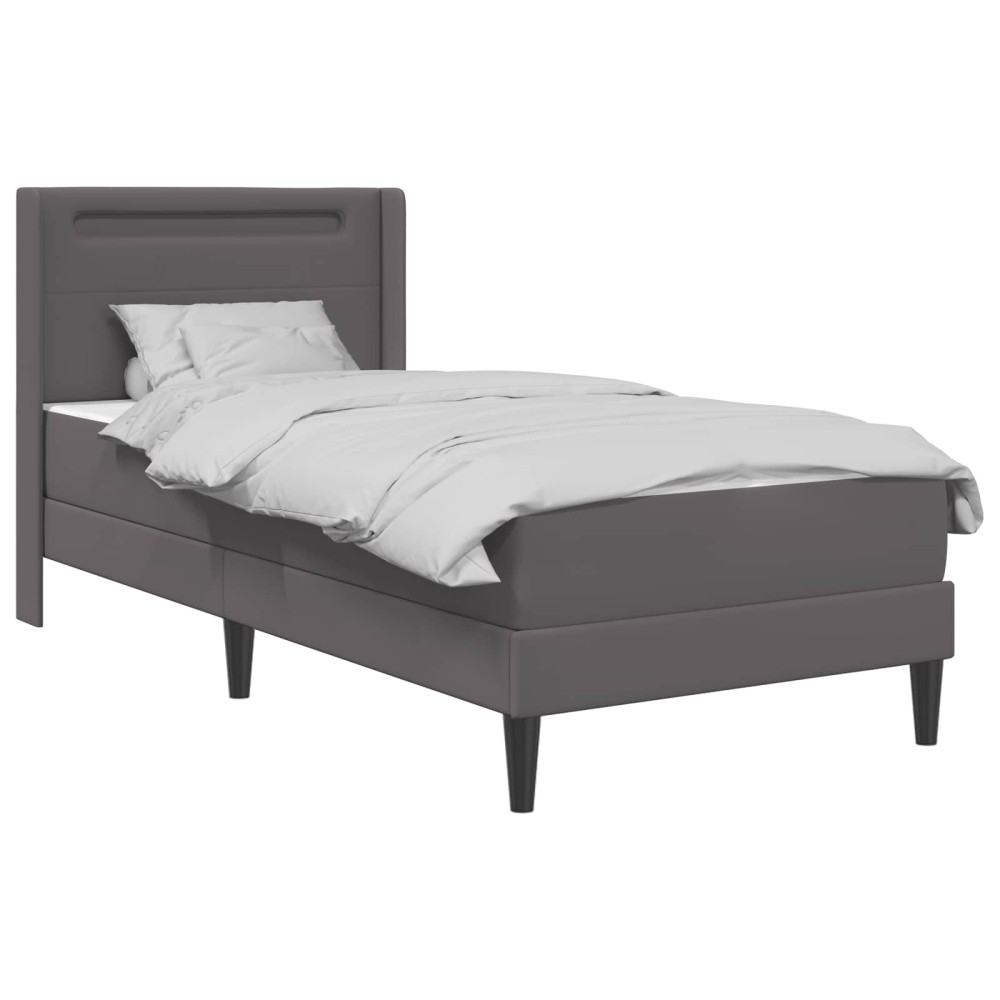 vidaXL Σκελετός κρεβατιού με στρώμα Γκρι 90 x 200 cm Τεχνητό Δέρμα