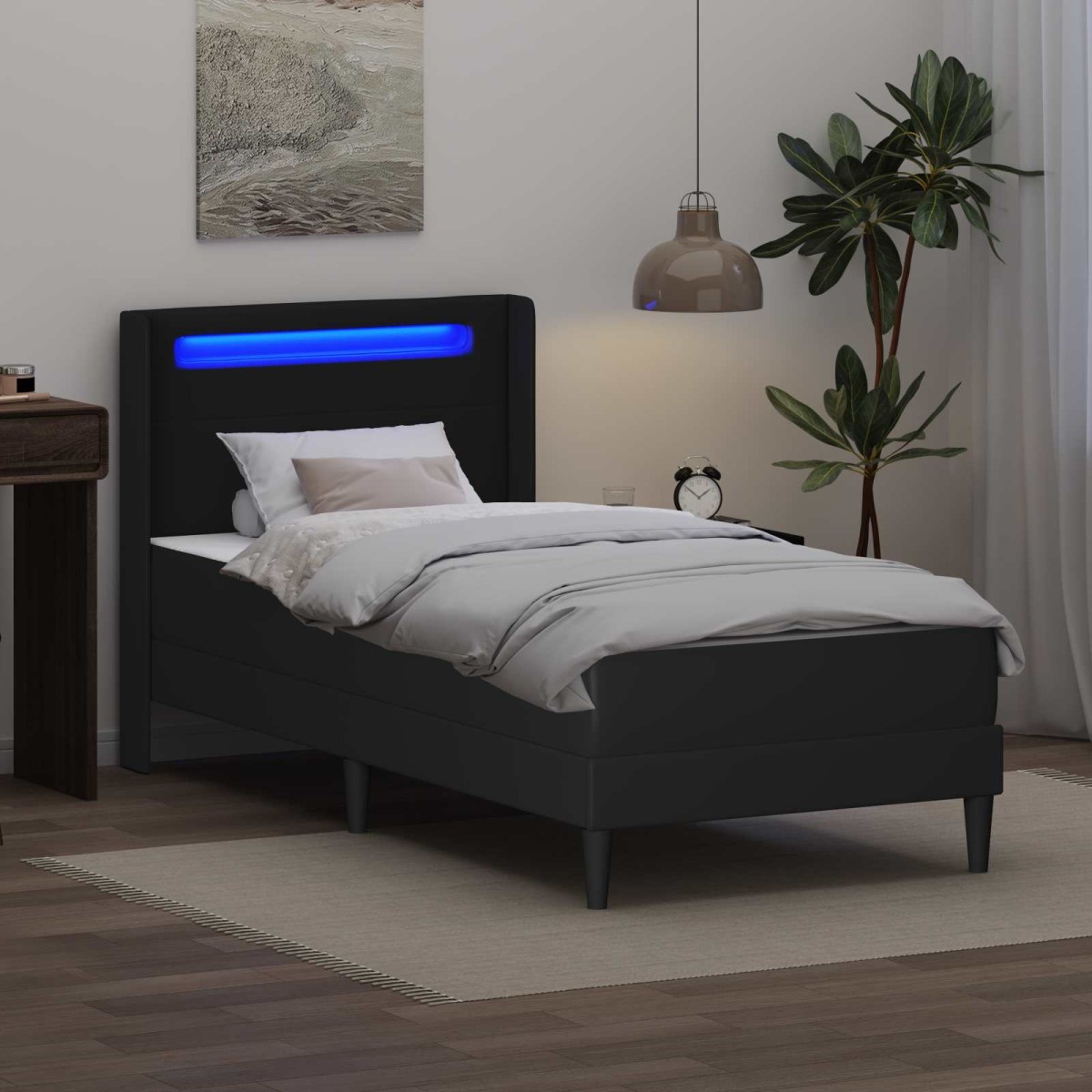 vidaXL Σκελετός κρεβατιού με στρώμα Μαύρο 90 x 200 cm Τεχνητό Δέρμα