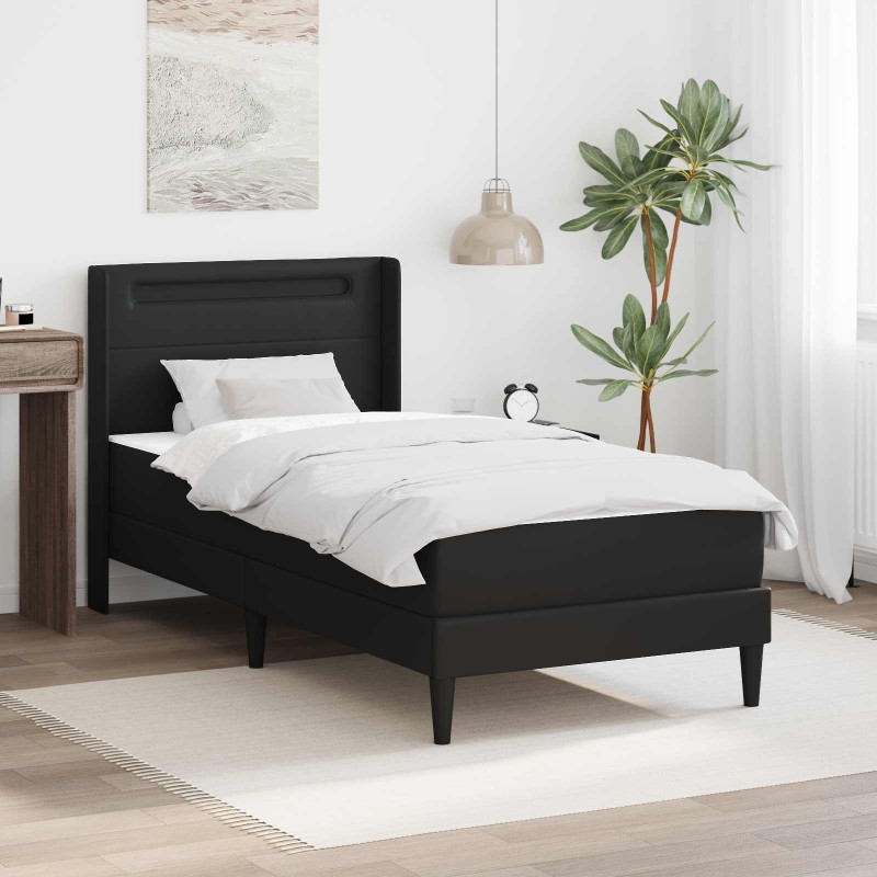 vidaXL Σκελετός κρεβατιού με στρώμα Μαύρο 90 x 200 cm Τεχνητό Δέρμα