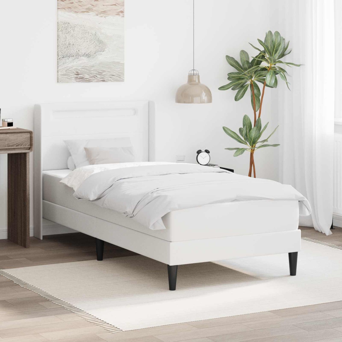 vidaXL Σκελετός κρεβατιού με στρώμα Λευκό 90 x 200 cm Τεχνητό Δέρμα