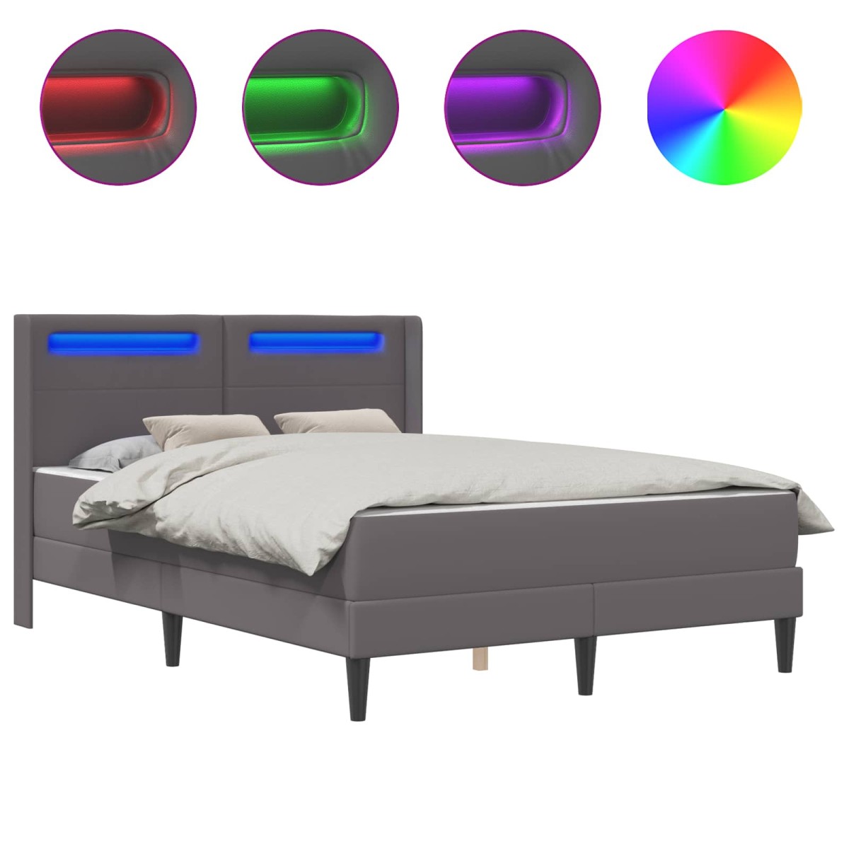 vidaXL Σκελετός κρεβατιού με στρώμα Γκρι 140 x 190 cm Τεχνητό Δέρμα