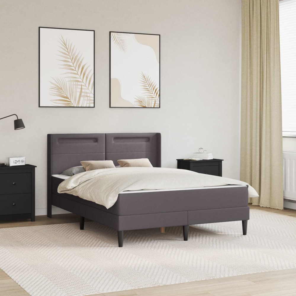 vidaXL Σκελετός κρεβατιού με στρώμα Γκρι 140 x 200 cm Τεχνητό Δέρμα