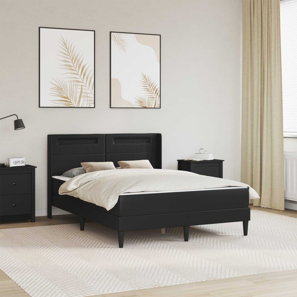 vidaXL Σκελετός κρεβατιού με στρώμα Μαύρο 160 x 200 cm Τεχνητό Δέρμα