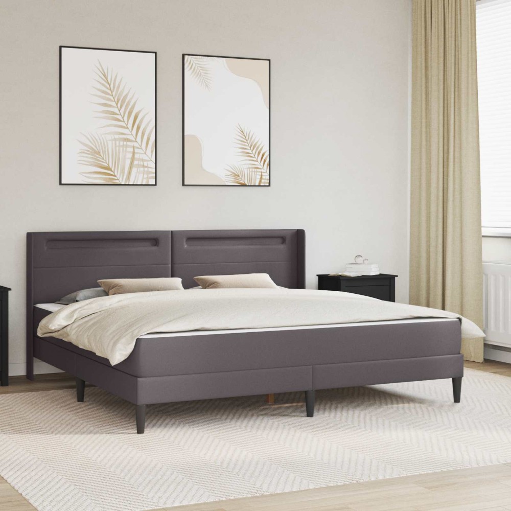 vidaXL Σκελετός κρεβατιού με στρώμα Γκρι 200 x 200 cm Τεχνητό Δέρμα