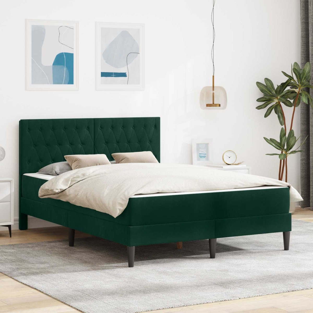 vidaXL Σκελετός κρεβατιού με στρώμα Σκούρο Πράσινο 140 x 190 cm
