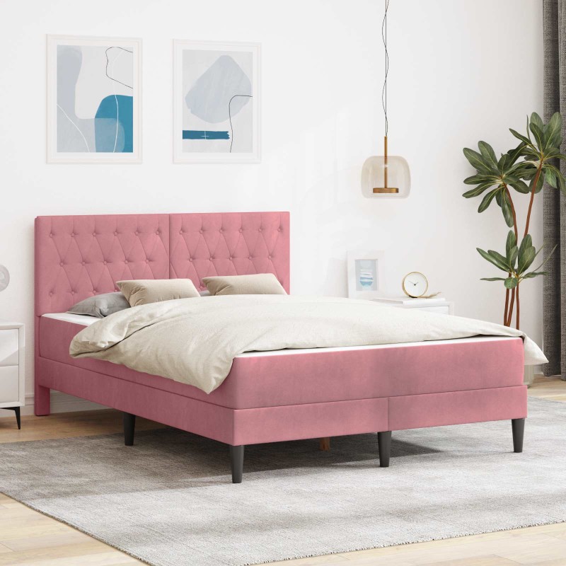 vidaXL Σκελετός κρεβατιού με στρώμα Ροζ 140 x 190 cm Βελούδο