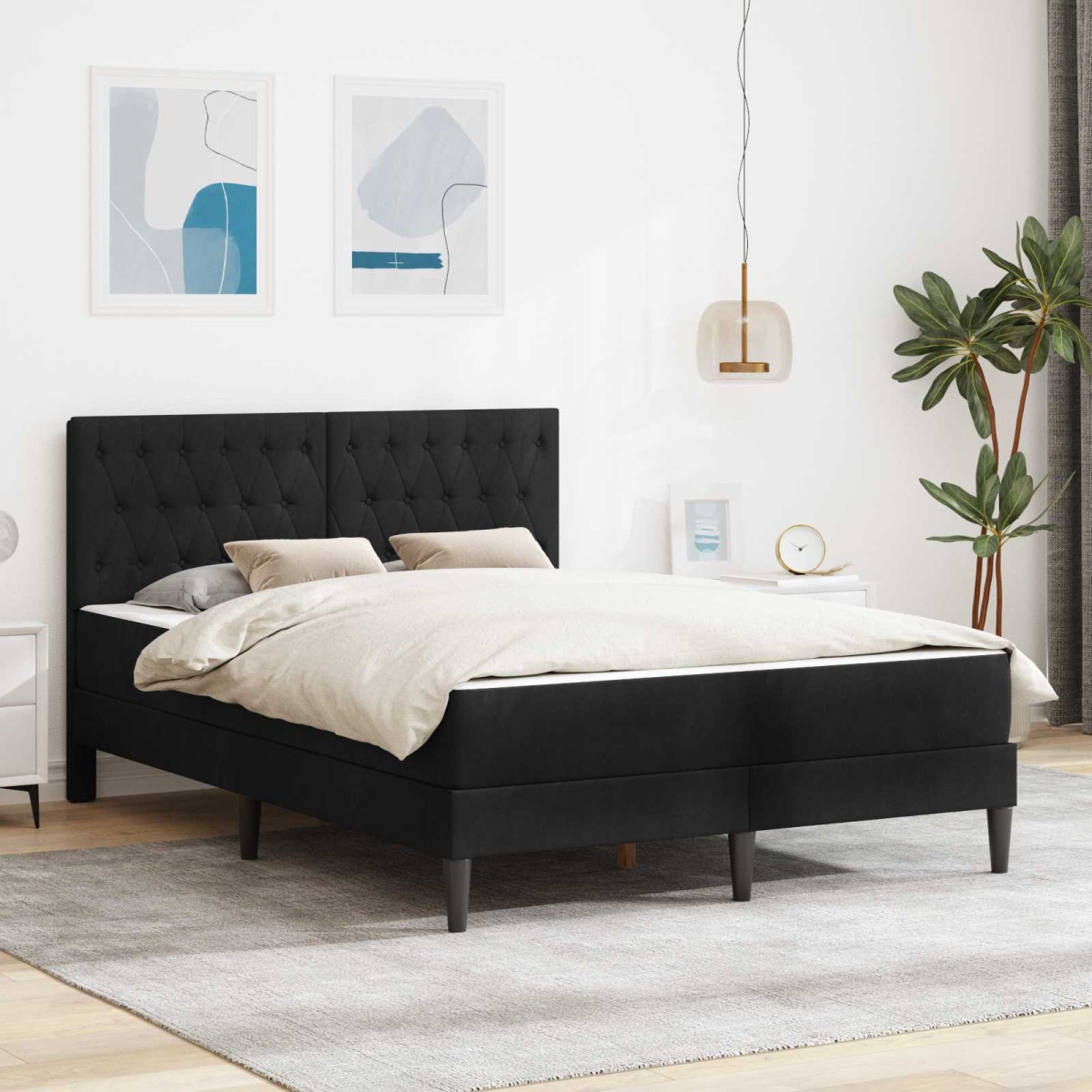 vidaXL Σκελετός κρεβατιού με στρώμα Μαύρο 140 x 200 cm Βελούδο