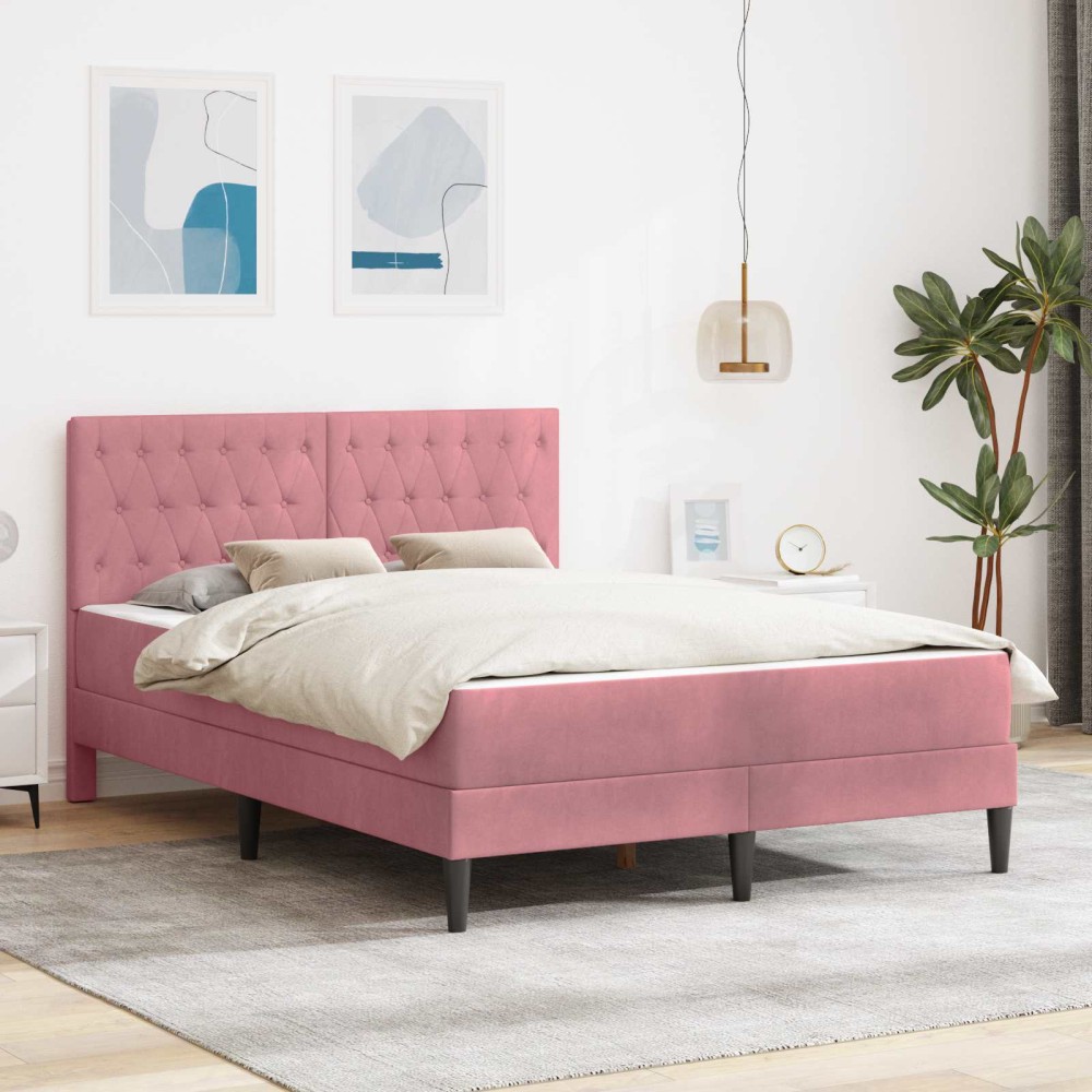 vidaXL Σκελετός κρεβατιού με στρώμα Ροζ 160 x 200 cm Βελούδο