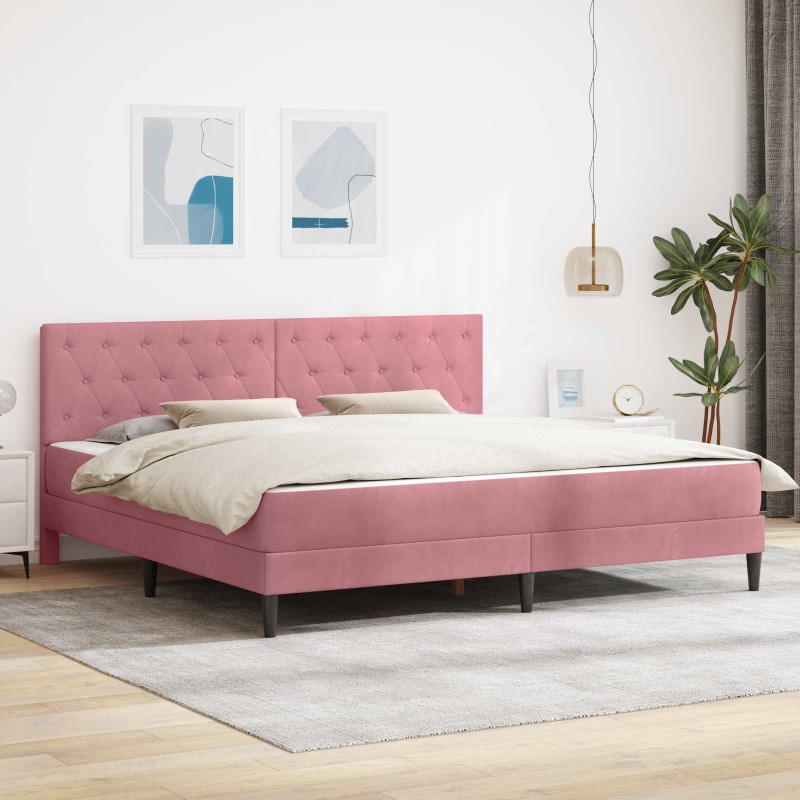 vidaXL Σκελετός κρεβατιού με στρώμα Ροζ 200 x 200 cm Βελούδο