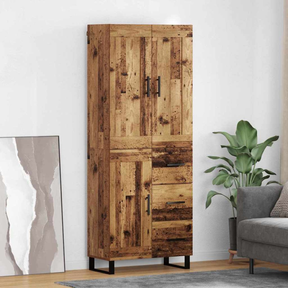 vidaXL Highboard 2 τμχ. Παλιό ξύλο 69,5 x 34 x 180 εκ.
