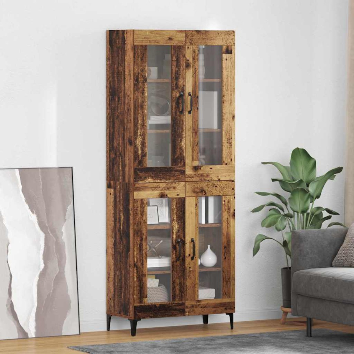 vidaXL Highboard Παλιό Ξύλο 69,5 x 34 x 180 εκ. Επεξεργασμένο Ξύλο