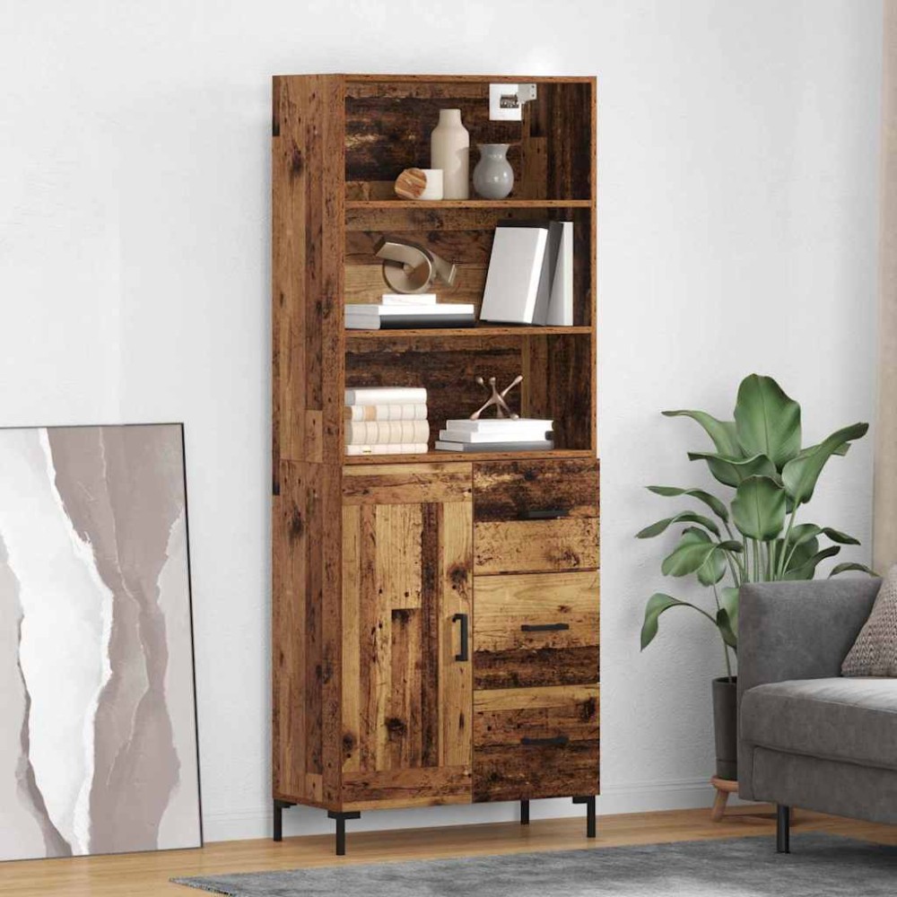 vidaXL Highboard Παλιό ξύλο 69,5 x 34 x 180 εκ. Επεξεργασμένο Ξύλο