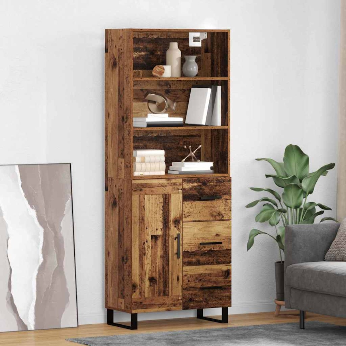 vidaXL Highboard 2 τμχ. Παλιό ξύλο 69,5 x 34 x 180 εκ.