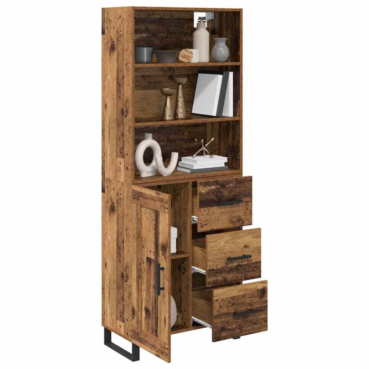 vidaXL Highboard 2 τμχ. Παλιό ξύλο 69,5 x 34 x 180 εκ.