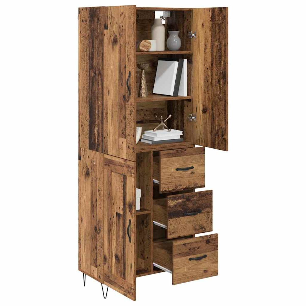 vidaXL Highboard 2 τμχ. Παλιό ξύλο 69,5 x 34 x 180 εκ.