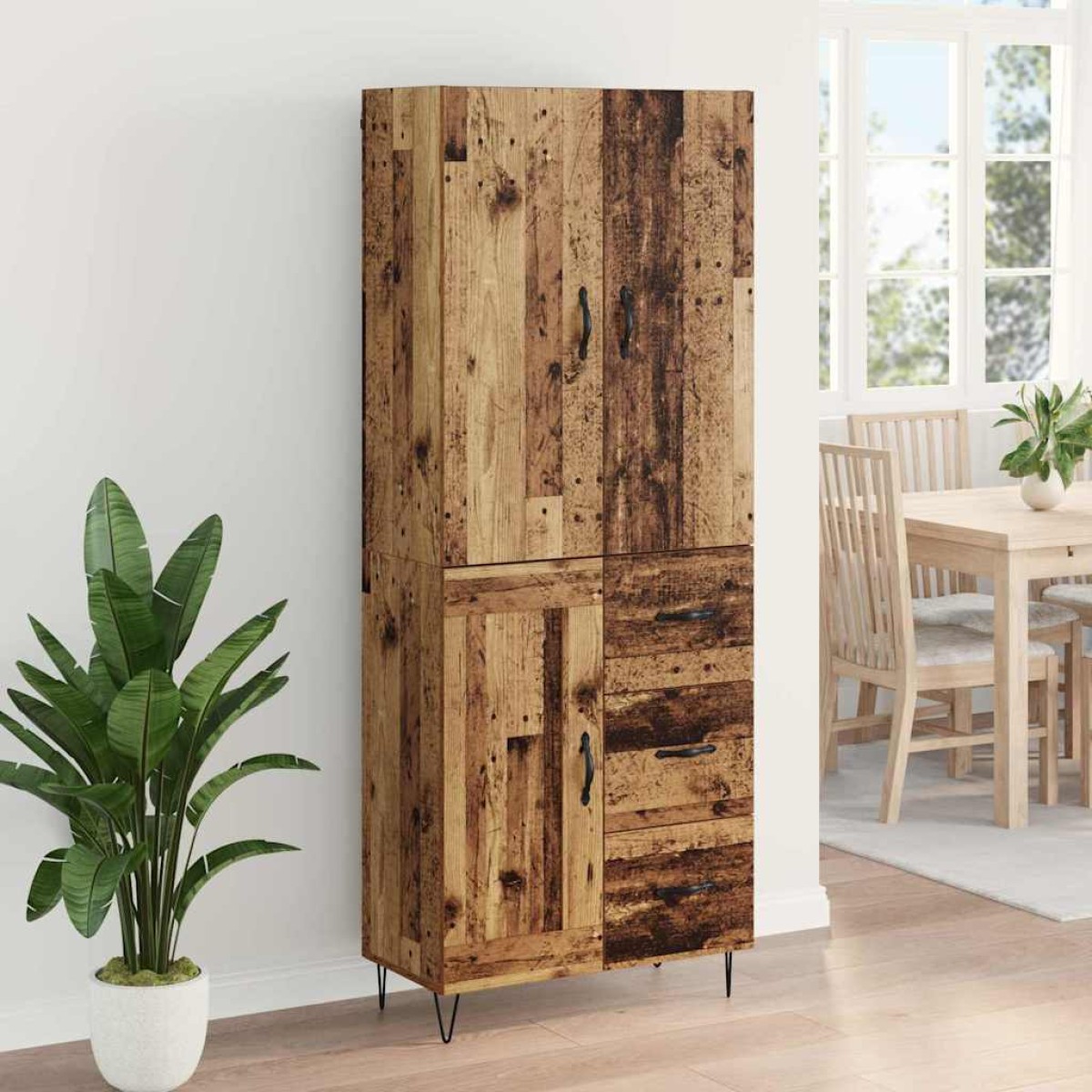 vidaXL Highboard 2 τμχ. Παλιό ξύλο 69,5 x 34 x 180 εκ.