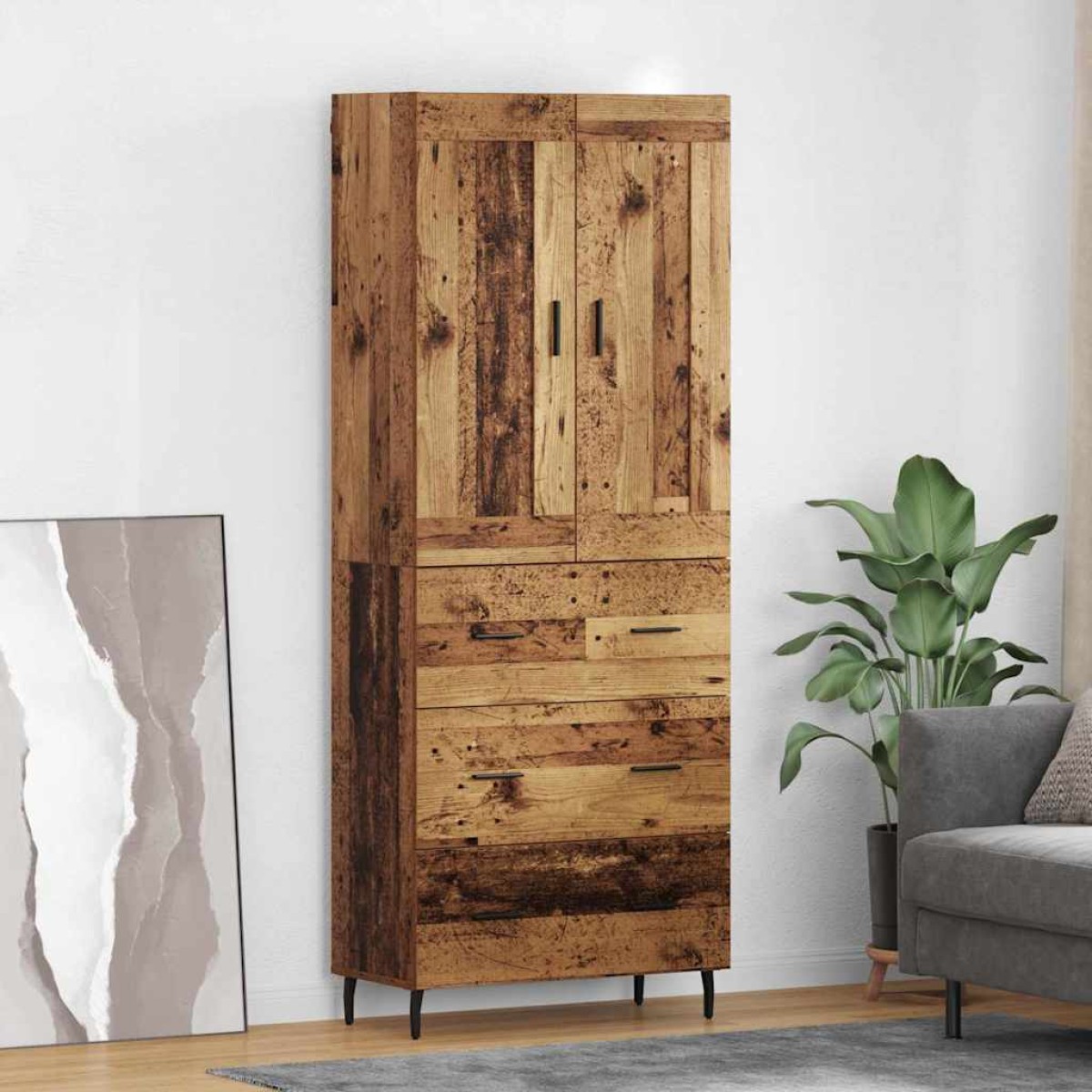vidaXL Highboard 2 τμχ. Παλιό ξύλο 69,5 x 34 x 180 εκ.