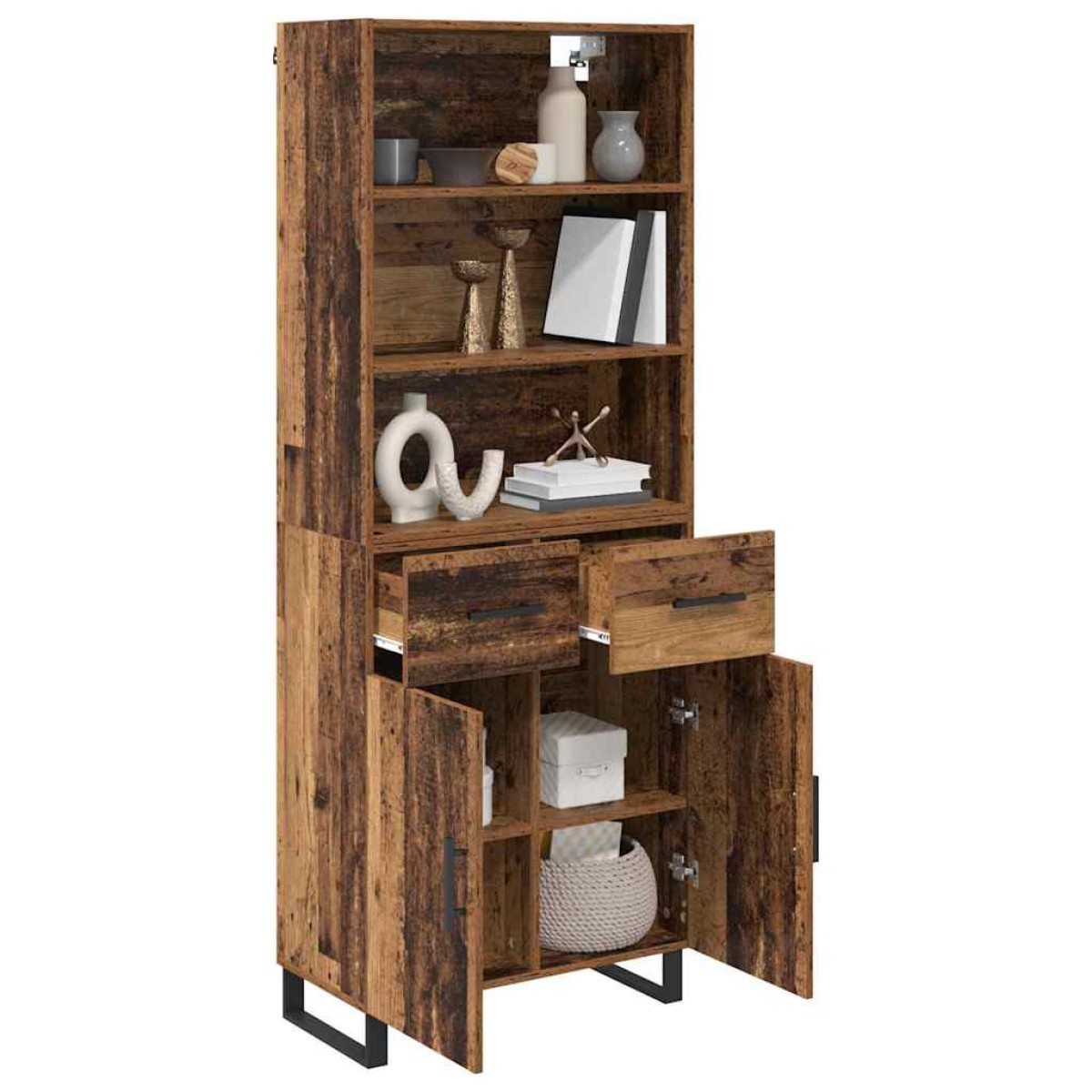 vidaXL Highboard 2 τμχ. Παλιό ξύλο 69,5 x 34 x 180 εκ.