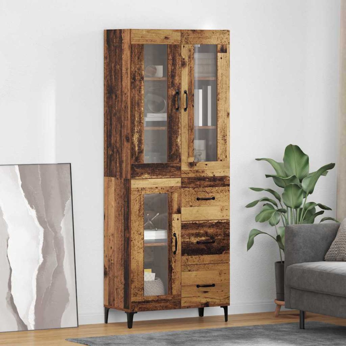 vidaXL Highboard Παλιό Ξύλο 69,5 x 34 x 180 εκ. Επεξεργασμένο Ξύλο